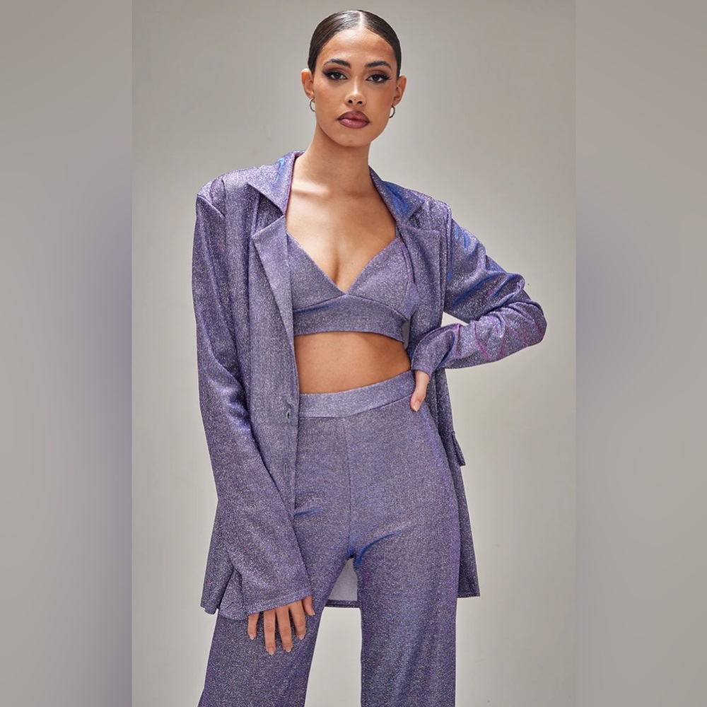 Pretty Little Thing Tall Lilac Glitter Oversized Blazer